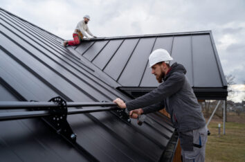 Professional restoration contractor inspecting ice dams on Central Illinois home roof for winter storm damage assessment
